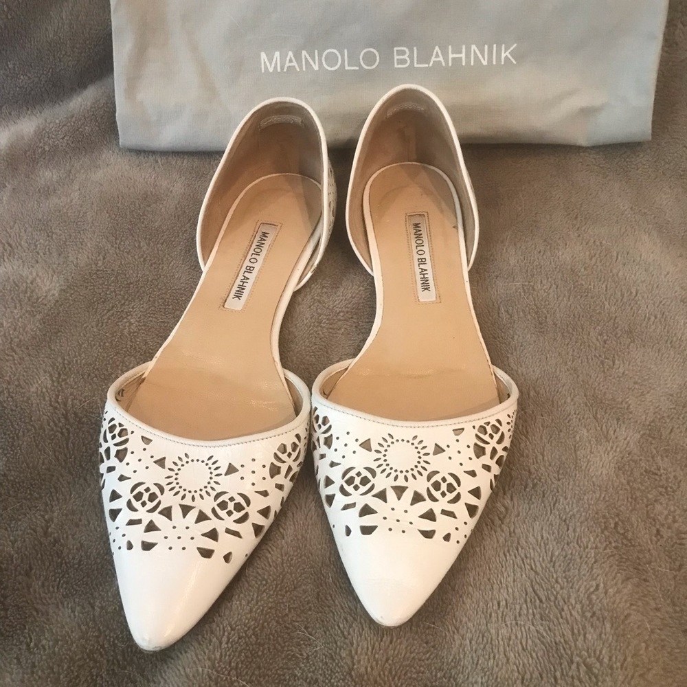 Manolo Blahnik D’orsay white flats size 40